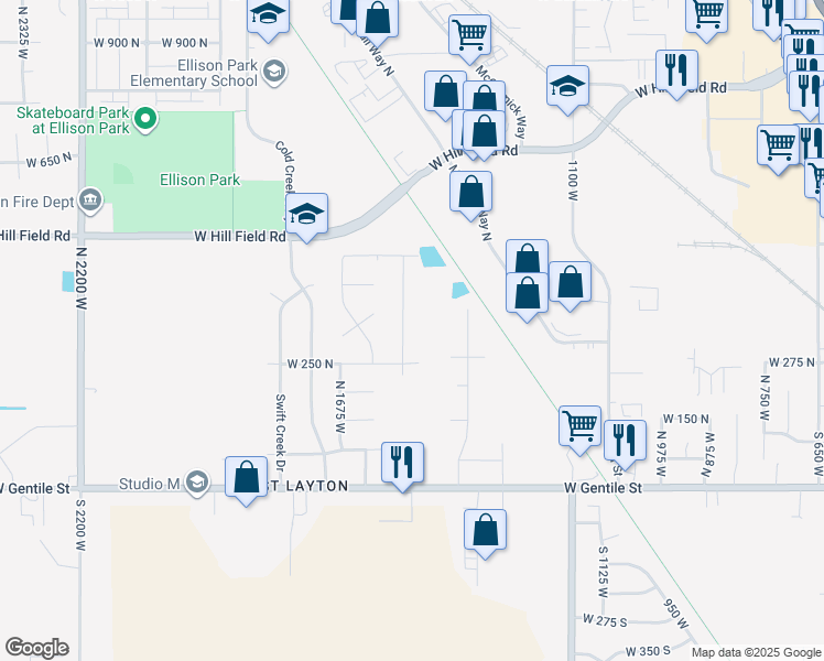 map of restaurants, bars, coffee shops, grocery stores, and more near 316 Amber Lane in Layton