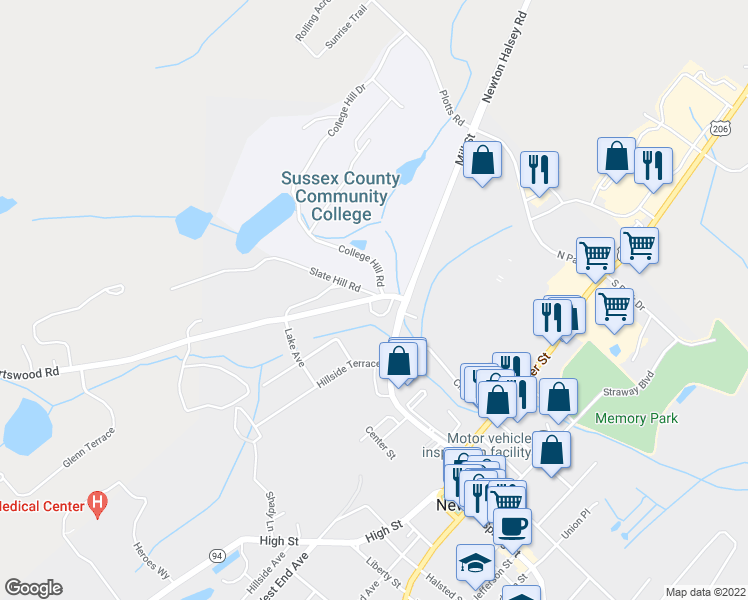 map of restaurants, bars, coffee shops, grocery stores, and more near 1 Slate Hill Road in Newton