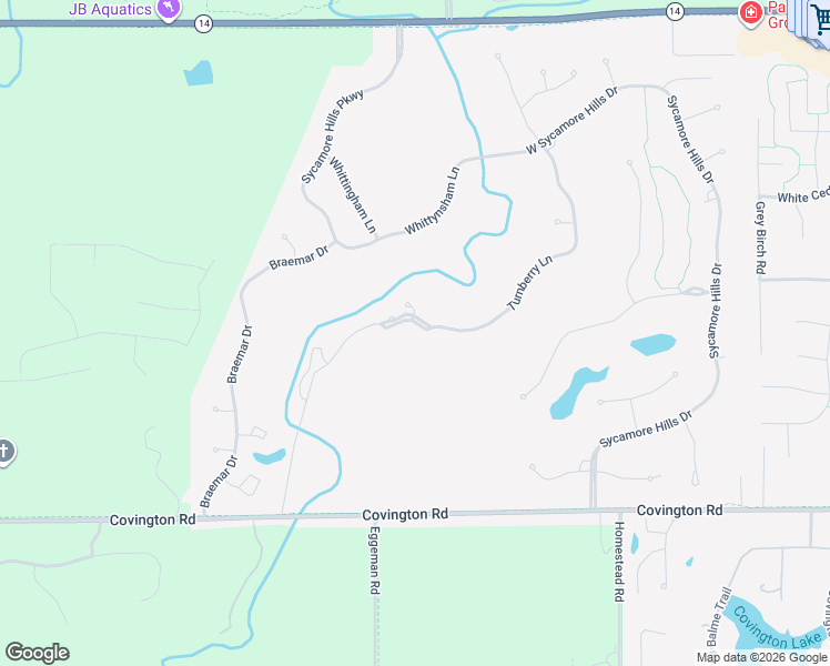 map of restaurants, bars, coffee shops, grocery stores, and more near 2127 Turnberry Lane in Fort Wayne