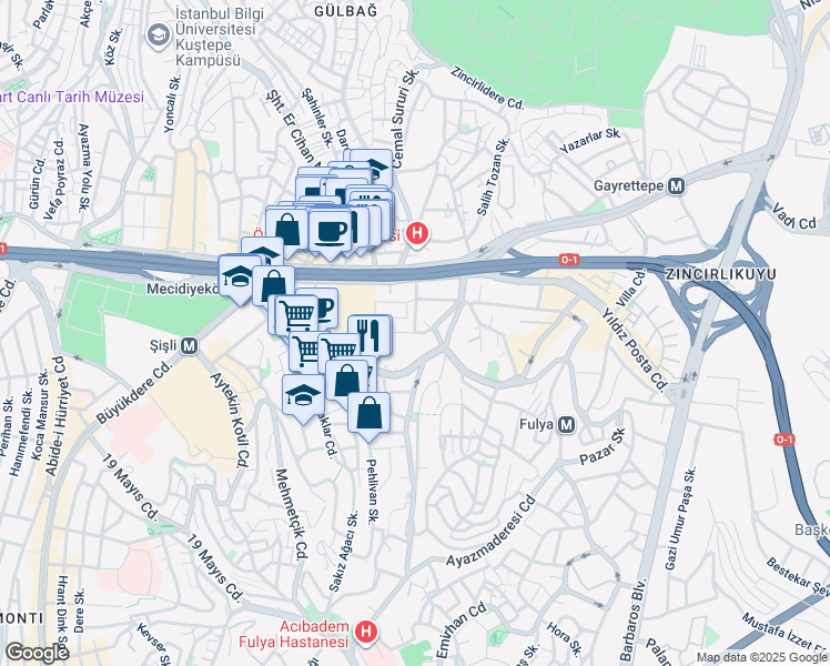 map of restaurants, bars, coffee shops, grocery stores, and more near 9 Ali Sami Yen Sokak in Şişli