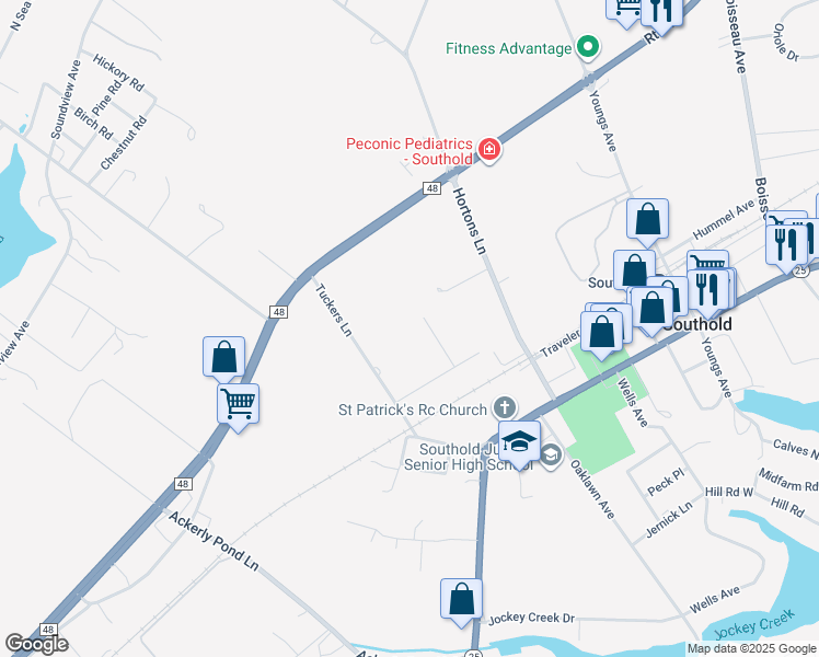 map of restaurants, bars, coffee shops, grocery stores, and more near in Southold