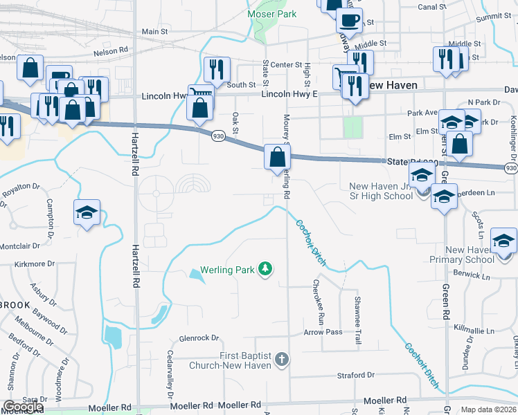 map of restaurants, bars, coffee shops, grocery stores, and more near 610-1298 Professional Park Drive in New Haven