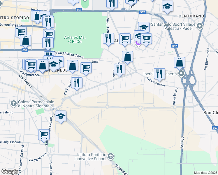 map of restaurants, bars, coffee shops, grocery stores, and more near 7 Via Assunta in Caserta
