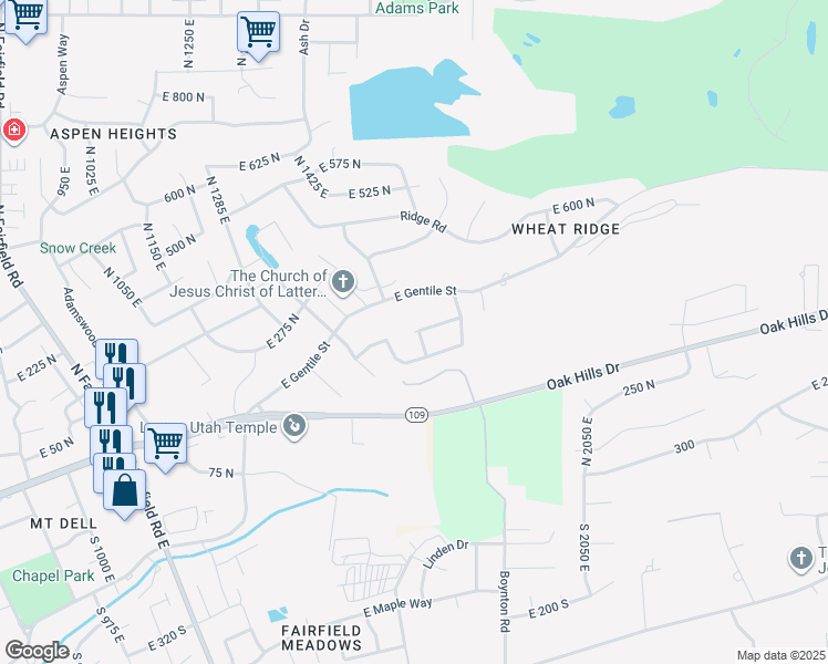 map of restaurants, bars, coffee shops, grocery stores, and more near 1629 East Juniper Street North in Layton