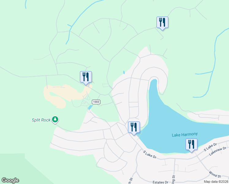 map of restaurants, bars, coffee shops, grocery stores, and more near 26 Moseywood Road in Lake Harmony