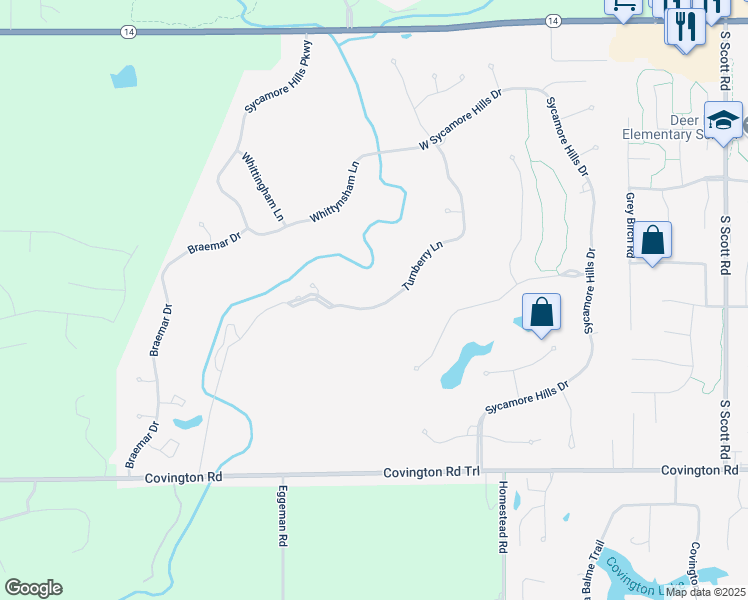 map of restaurants, bars, coffee shops, grocery stores, and more near 2316 Turnberry Lane in Fort Wayne