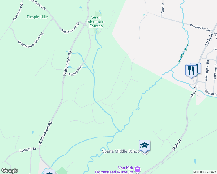 map of restaurants, bars, coffee shops, grocery stores, and more near 84 Scudders Road in Sparta