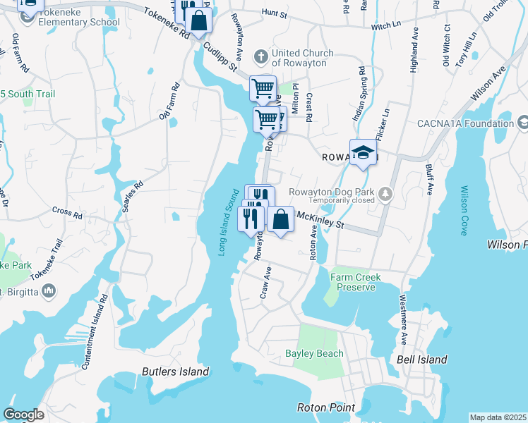 map of restaurants, bars, coffee shops, grocery stores, and more near 111 Rowayton Avenue in Norwalk