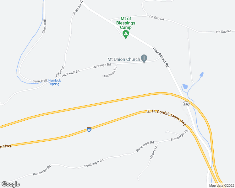 map of restaurants, bars, coffee shops, grocery stores, and more near 782 Harbaugh Road in Loganton