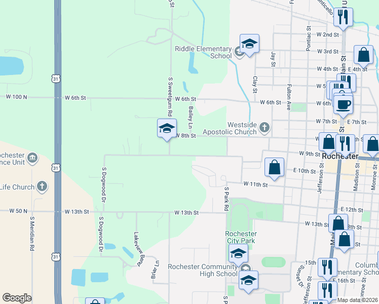 map of restaurants, bars, coffee shops, grocery stores, and more near 858-998 West 9th Street in Rochester