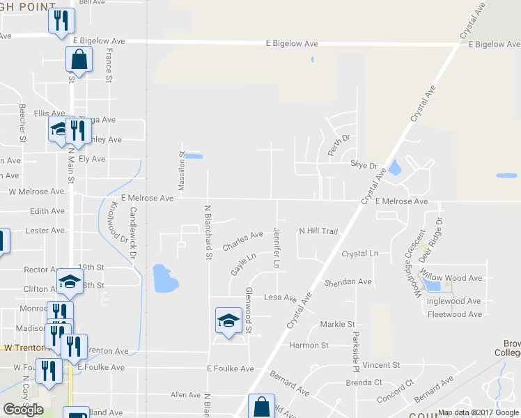 map of restaurants, bars, coffee shops, grocery stores, and more near 701 East Melrose Avenue in Findlay