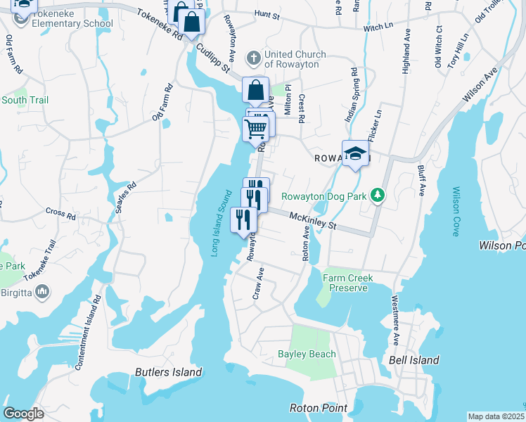 map of restaurants, bars, coffee shops, grocery stores, and more near 7 McKinley Street in Norwalk