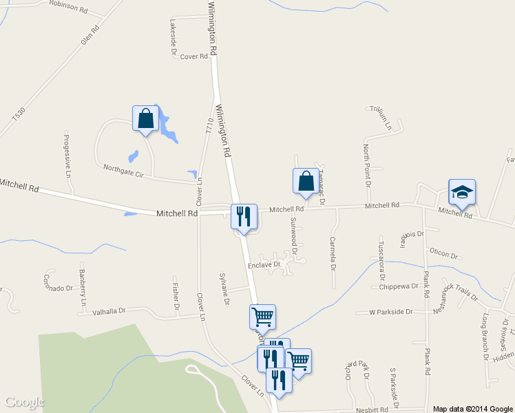 map of restaurants, bars, coffee shops, grocery stores, and more near 3510 Pennsylvania 18 in New Castle