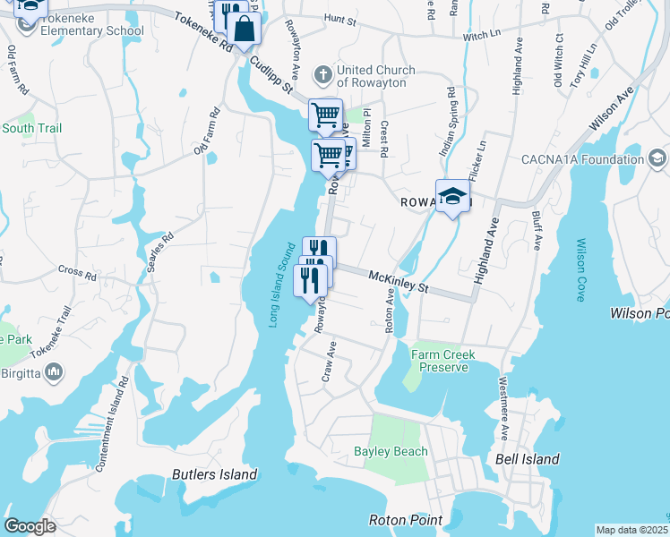 map of restaurants, bars, coffee shops, grocery stores, and more near 7 McKinley Street in Norwalk