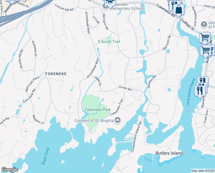 map of restaurants, bars, coffee shops, grocery stores, and more near 10 Cross Road in Darien