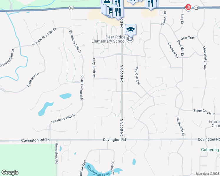 map of restaurants, bars, coffee shops, grocery stores, and more near 10314-10324 Greenoak Boulevard in Fort Wayne