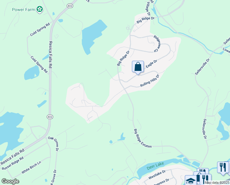 map of restaurants, bars, coffee shops, grocery stores, and more near 285 Fringe Drive in East Stroudsburg