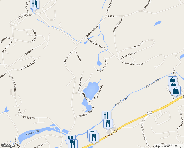 map of restaurants, bars, coffee shops, grocery stores, and more near 35 Meadowlake Drive in East Stroudsburg
