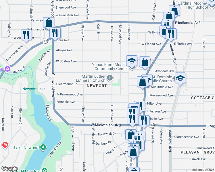 map of restaurants, bars, coffee shops, grocery stores, and more near 415 Clearmount Drive in Youngstown