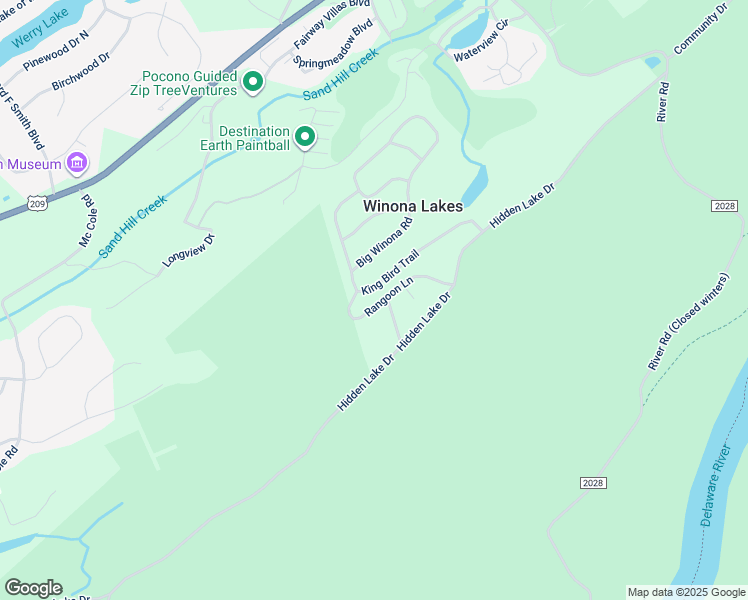 map of restaurants, bars, coffee shops, grocery stores, and more near 8140 Rangoon Lane in East Stroudsburg
