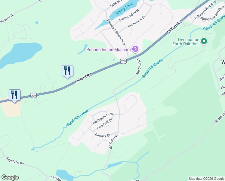 map of restaurants, bars, coffee shops, grocery stores, and more near Mc Cole Rd in East Stroudsburg