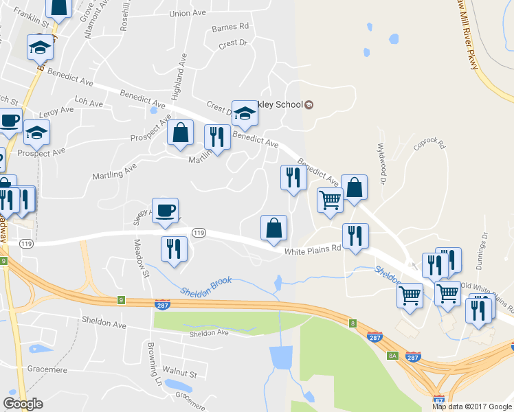 map of restaurants, bars, coffee shops, grocery stores, and more near 101 Carrollwood Drive in Tarrytown