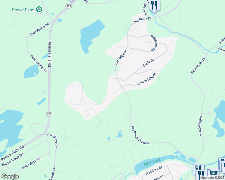 map of restaurants, bars, coffee shops, grocery stores, and more near 285 Fringe Drive in East Stroudsburg
