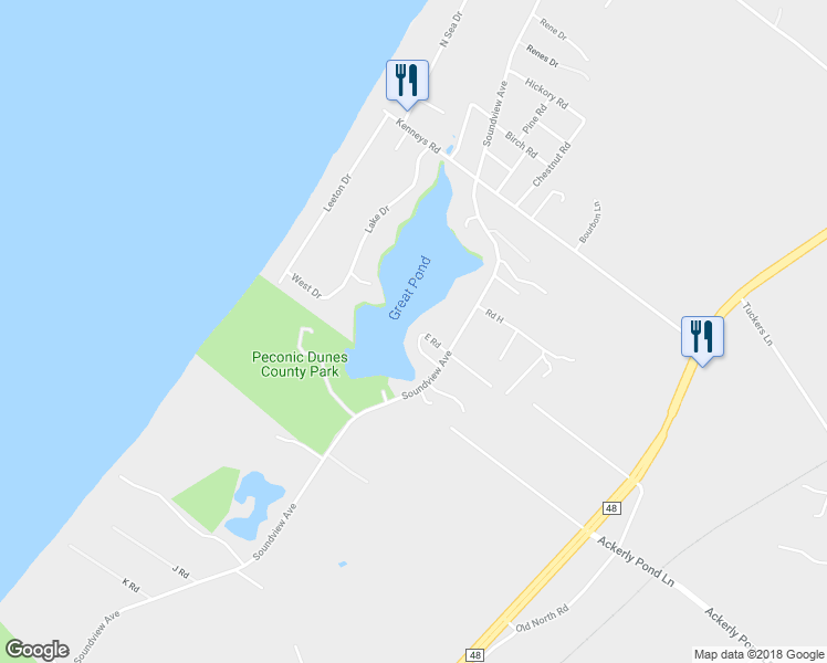map of restaurants, bars, coffee shops, grocery stores, and more near 7459 Soundview Avenue in Southold