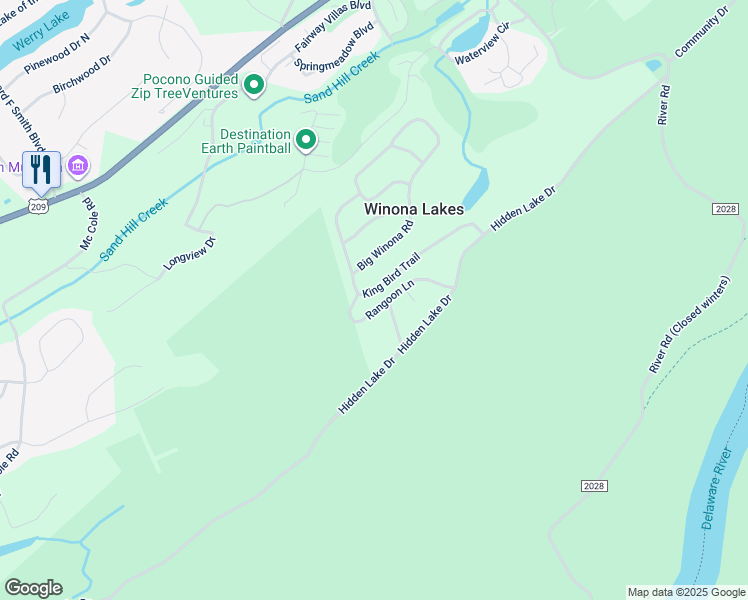 map of restaurants, bars, coffee shops, grocery stores, and more near 8140 Rangoon Lane in East Stroudsburg
