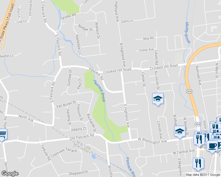 map of restaurants, bars, coffee shops, grocery stores, and more near 140 Pascack Rd in Pearl River