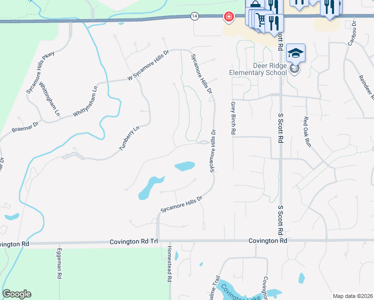 map of restaurants, bars, coffee shops, grocery stores, and more near 10825 Carnoustie Lane in Fort Wayne