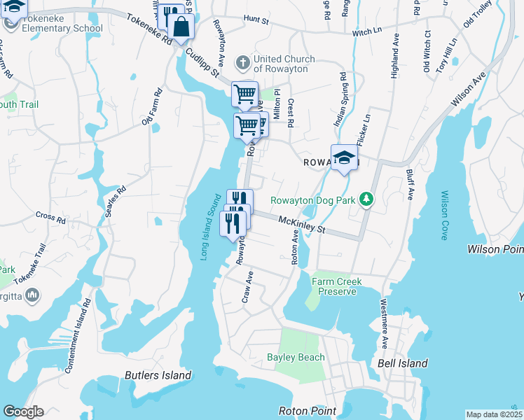 map of restaurants, bars, coffee shops, grocery stores, and more near 7 McKinley Street in Norwalk