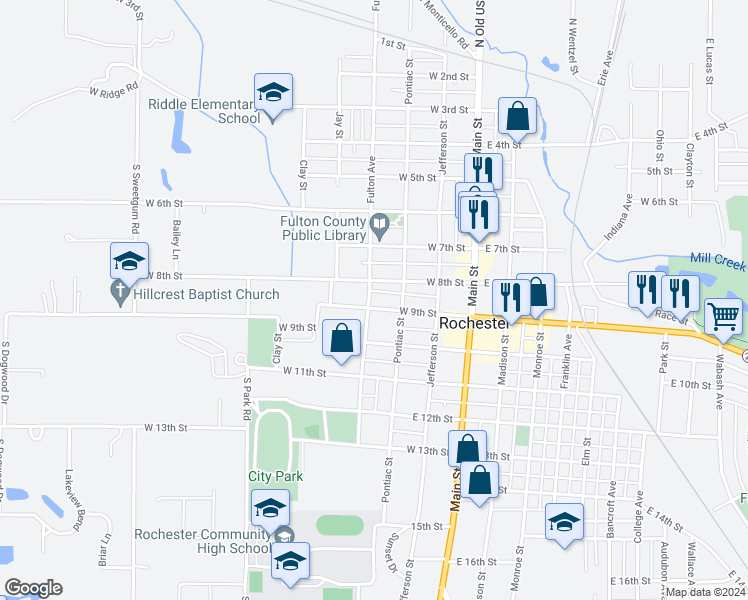 map of restaurants, bars, coffee shops, grocery stores, and more near 328 West 9th Street in Rochester