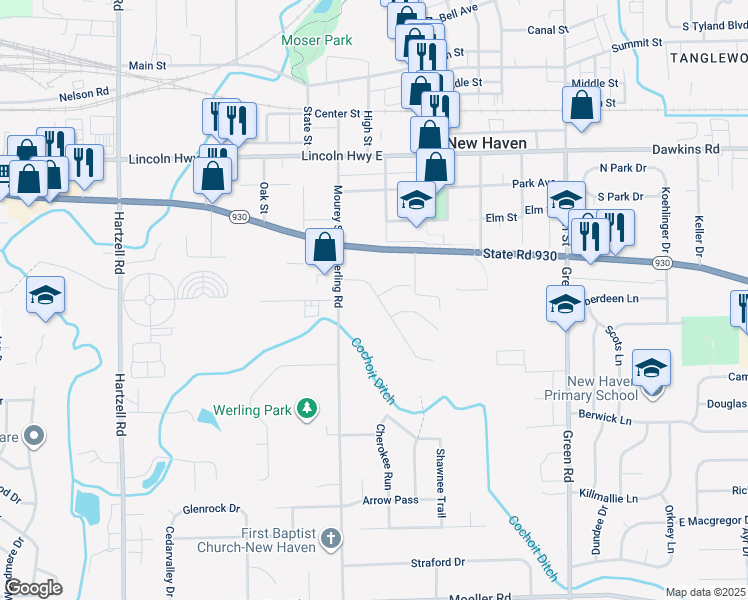 map of restaurants, bars, coffee shops, grocery stores, and more near 9412 Vista Park Drive in New Haven