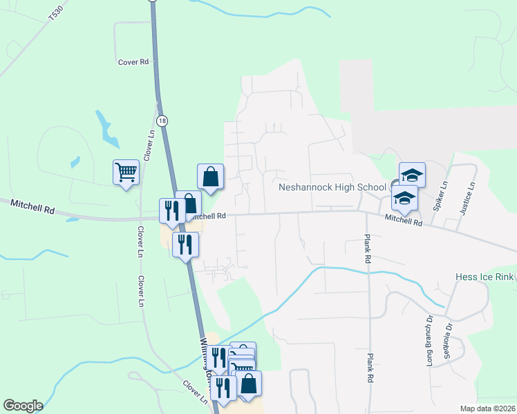map of restaurants, bars, coffee shops, grocery stores, and more near 4302 Mitchell Road in New Castle