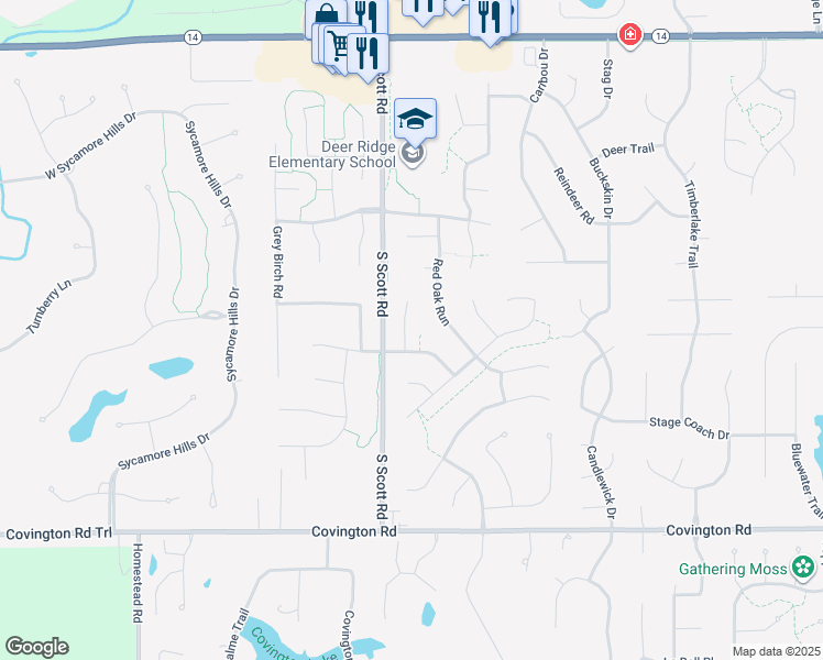 map of restaurants, bars, coffee shops, grocery stores, and more near 1923 Kimberlite Place in Fort Wayne
