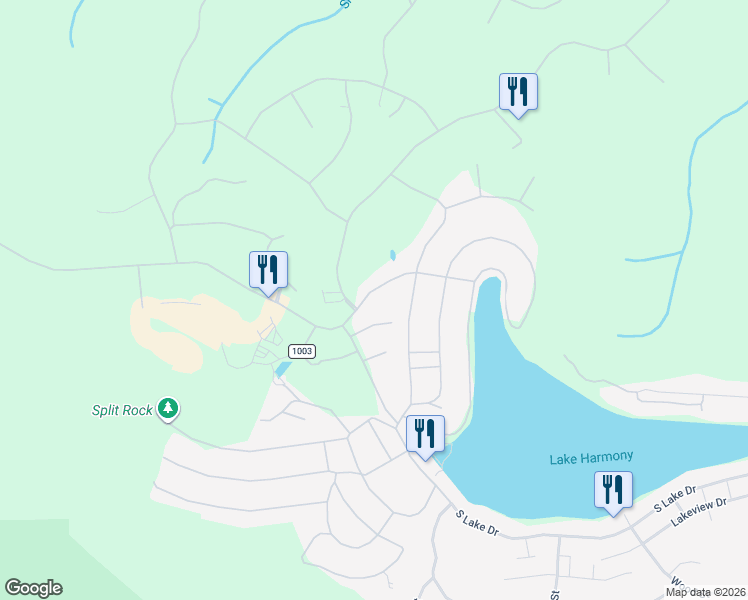 map of restaurants, bars, coffee shops, grocery stores, and more near 26 Moseywood Road in Lake Harmony