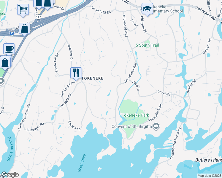 map of restaurants, bars, coffee shops, grocery stores, and more near 15 Wildcat Road in Darien