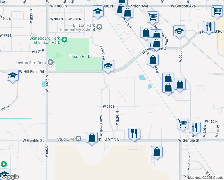 map of restaurants, bars, coffee shops, grocery stores, and more near 378 North Cold Creek Way in Layton