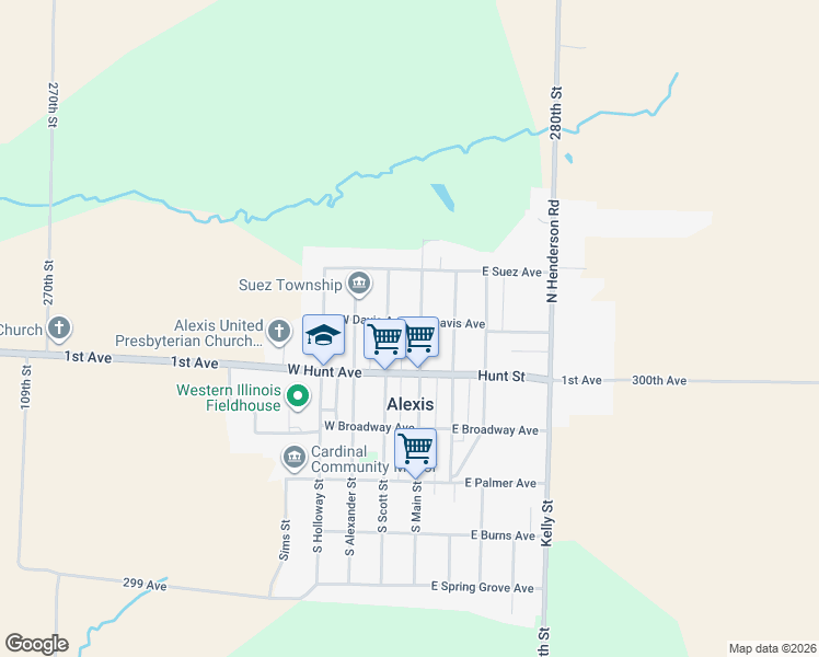 map of restaurants, bars, coffee shops, grocery stores, and more near 209 North Scott Street in Alexis