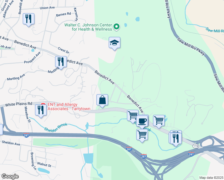 map of restaurants, bars, coffee shops, grocery stores, and more near 31 Maple Avenue in Tarrytown
