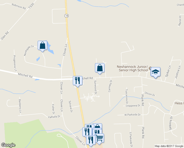 map of restaurants, bars, coffee shops, grocery stores, and more near 4408 Mitchell Road in New Castle