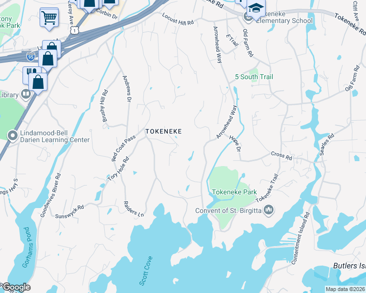 map of restaurants, bars, coffee shops, grocery stores, and more near 15 Wildcat Road in Darien