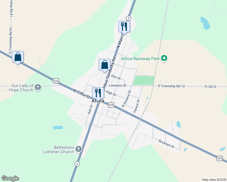 map of restaurants, bars, coffee shops, grocery stores, and more near 25 High Street in Attica