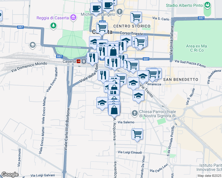 map of restaurants, bars, coffee shops, grocery stores, and more near 62 Via Giulio Antonio Acquaviva in Caserta
