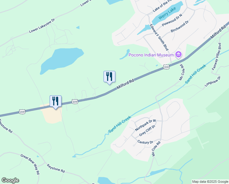 map of restaurants, bars, coffee shops, grocery stores, and more near 5260 Milford Road in East Stroudsburg