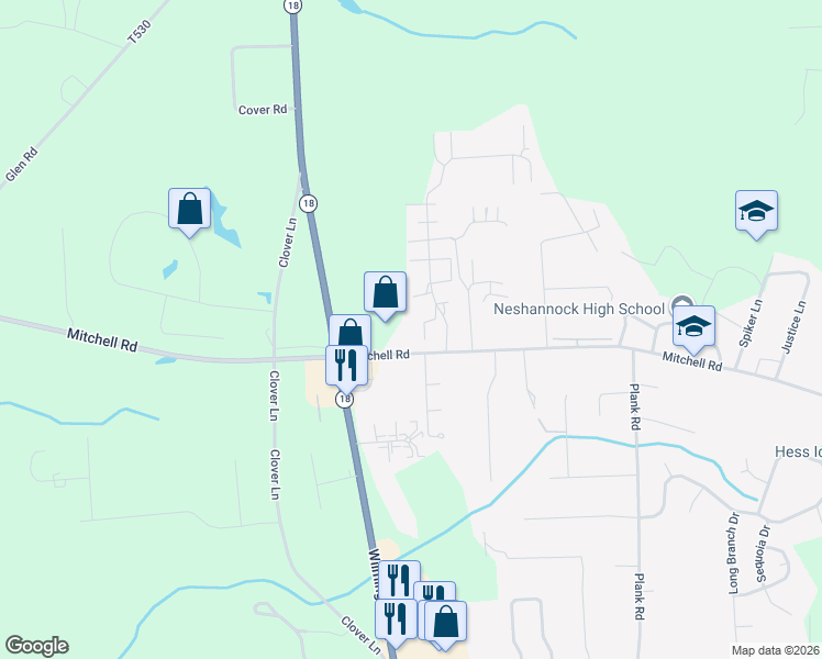 map of restaurants, bars, coffee shops, grocery stores, and more near 4408 Mitchell Road in New Castle