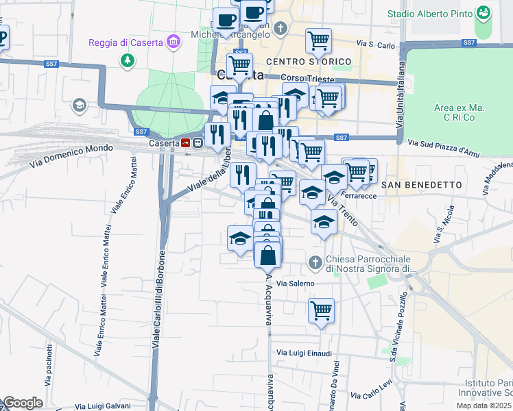 map of restaurants, bars, coffee shops, grocery stores, and more near 62 Via Giulio Antonio Acquaviva in Caserta