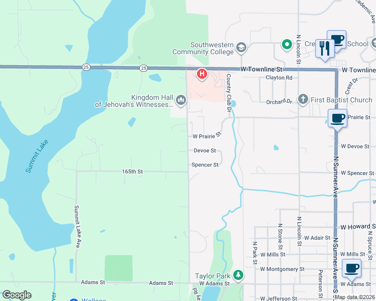 map of restaurants, bars, coffee shops, grocery stores, and more near 1798 Devoe Street in Creston
