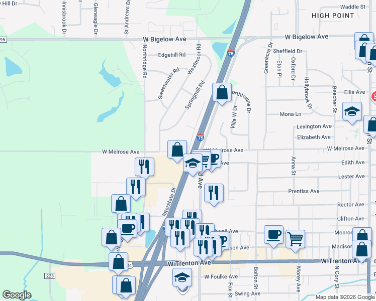 map of restaurants, bars, coffee shops, grocery stores, and more near 800 West Melrose Avenue in Findlay